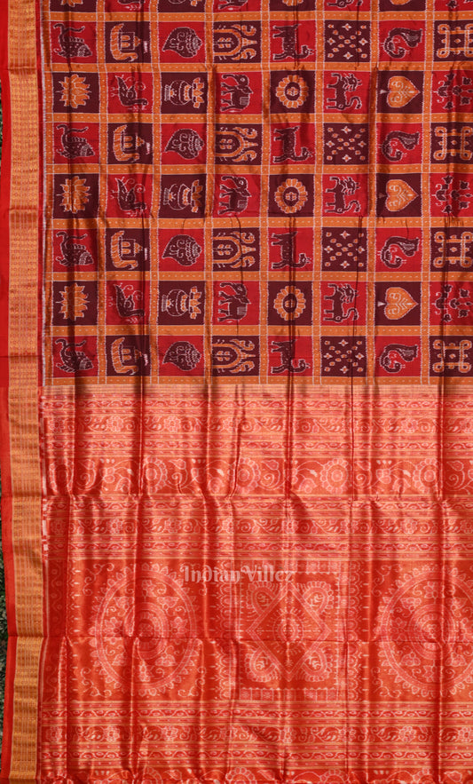 Red Brown Nabakothi Odisha Ikat Sambalpuri Silk Saree