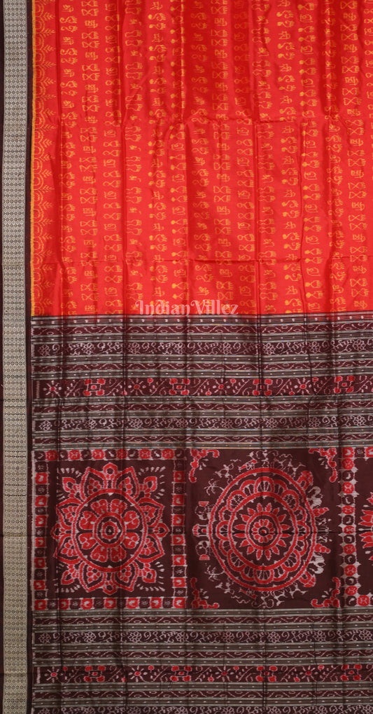 Orange Coffee Laxmi Feet Motif Odisha Ikat Sambalpuri Silk Saree