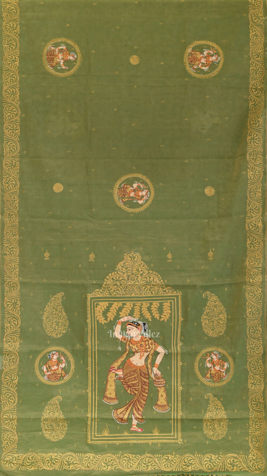Green Shringar Ras Hand- Painted Pattachitra Saree