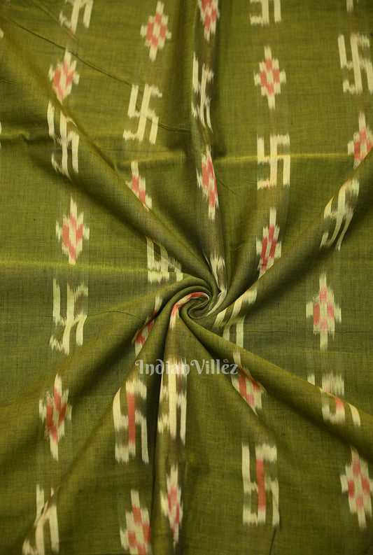 Mehendi Green Swastik Sambalpuri Ikat Cotton Fabric