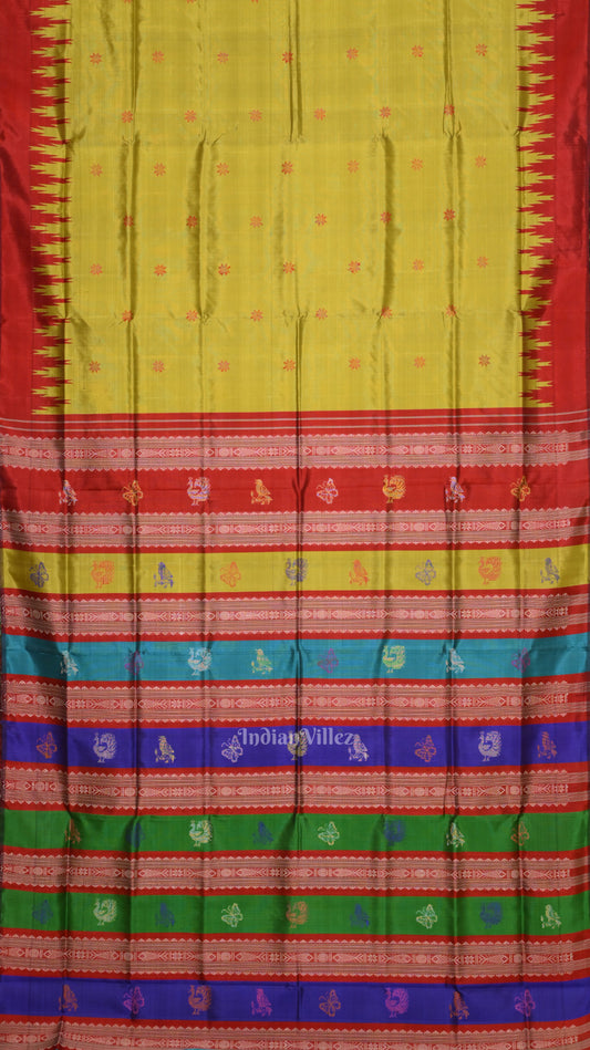 Mehendi Green & Red With Multicolor Double Pallu Berhampuri Silk Saree