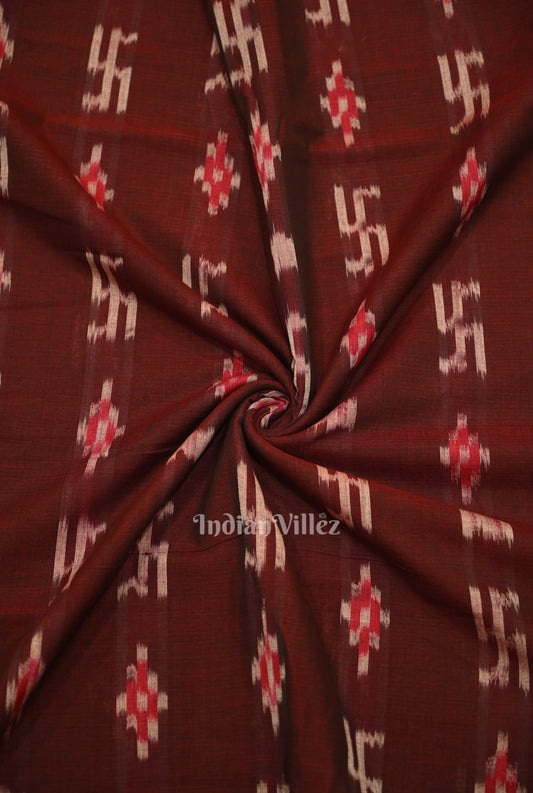 Maroon Swastik Sambalpuri Ikat Cotton Fabric