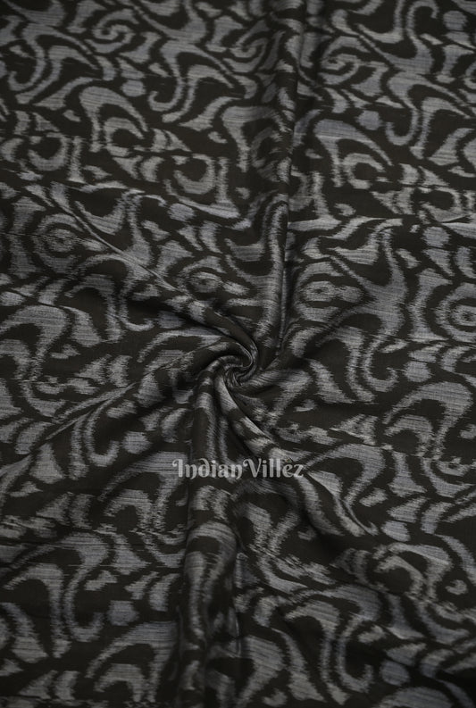 Black Silver Floral Motif Sambalpuri Odisha Ikat Cotton Fabric