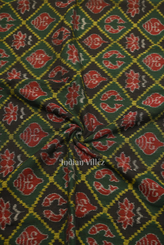 Green Black Diagonally Nabakothi Sambalpuri Cotton Ikat Fabric