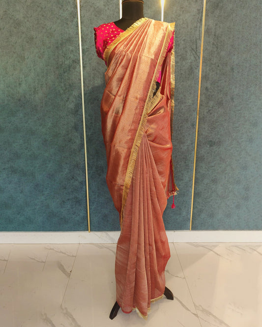 Peach Banarasi Tissue Saree
