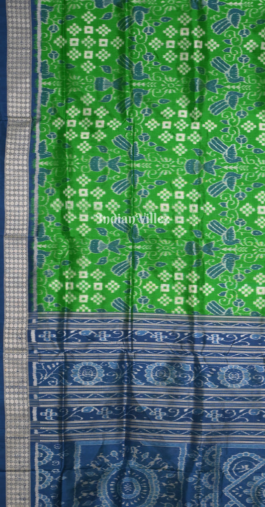 Green Blue Pasapali Bird Motif Odisha Ikat Sambalpuri Silk Saree