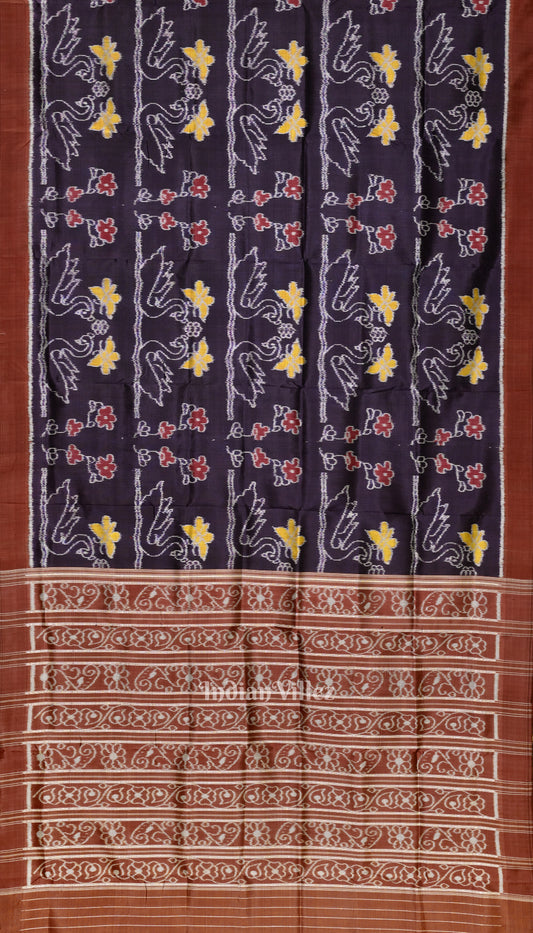 Midnight Blue Floral Contemporary Designer Ikat Silk Saree