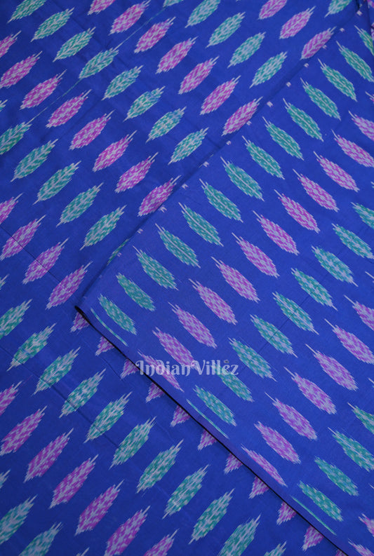Blue Leaf Motif Pochampally Ikat Silk & Cotton (Sico) Fabric