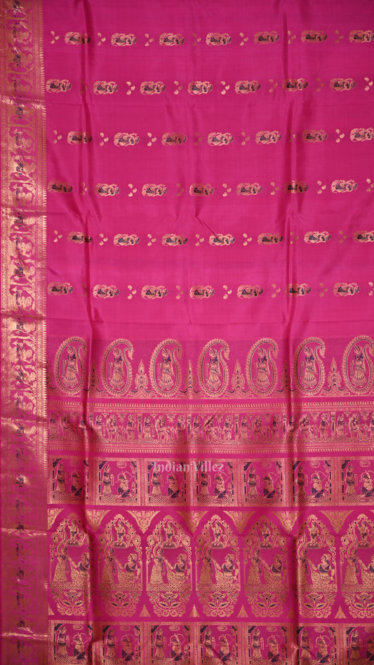 Rani Pink Handwoven Baluchari Silk Saree