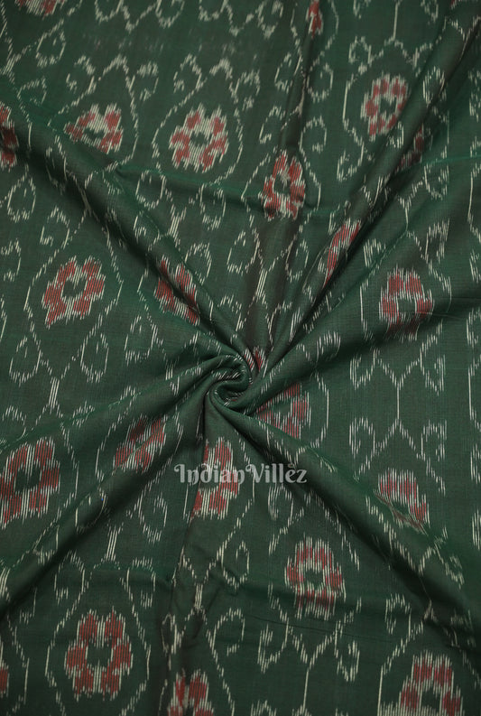 Green Floral Theme Sambalpuri Ikat Cotton Fabric