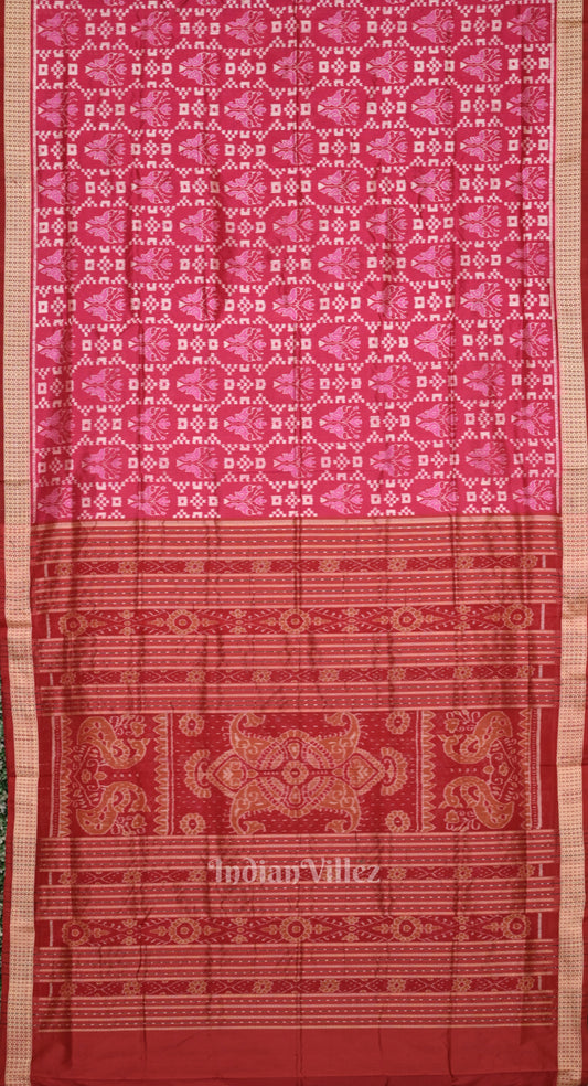 Pink Red Tribal Theme Odisha Ikat Sambalpuri Silk Saree