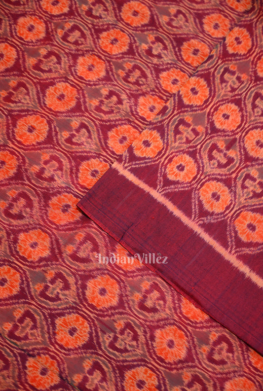 Maroon Dual Tone Sambalpuri Ikat Cotton Fabric