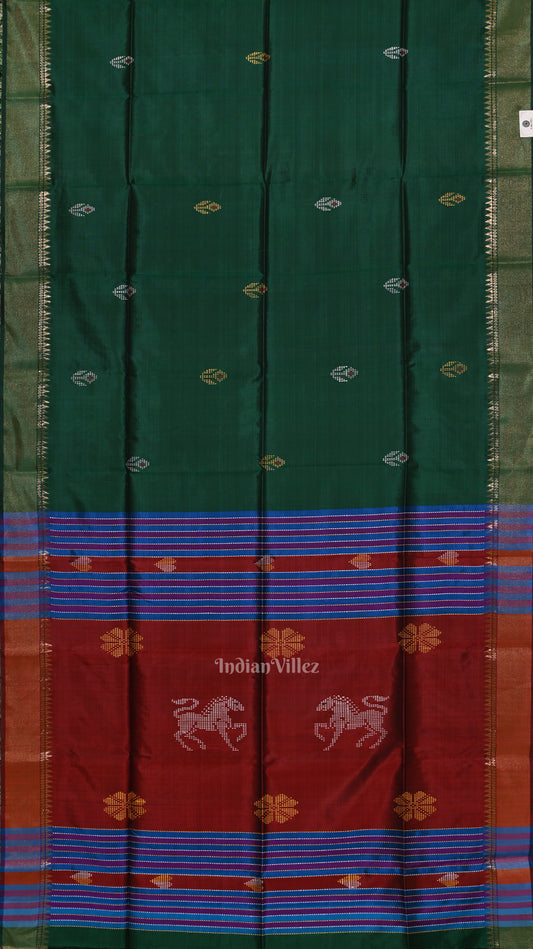 Green Maroon Pure Bishnupuri Silk Saree