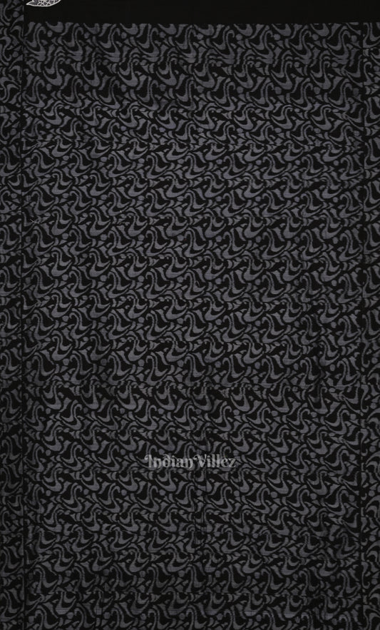 Black Odisha Ikat Applique Border Hand Embroidered Cotton Saree