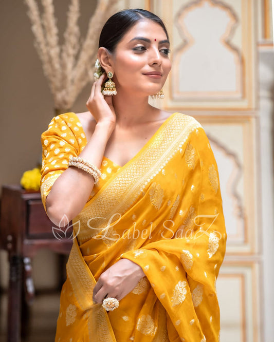 Yellow Handwoven Georgette Banarasi Saree