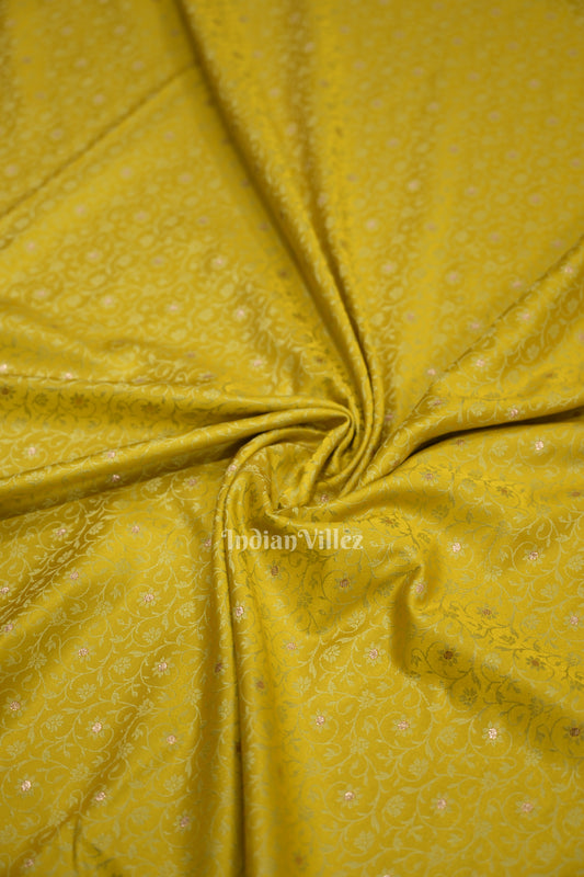 Lime Yellow Meenakari Mashru Satin Silk Banarasi Saree