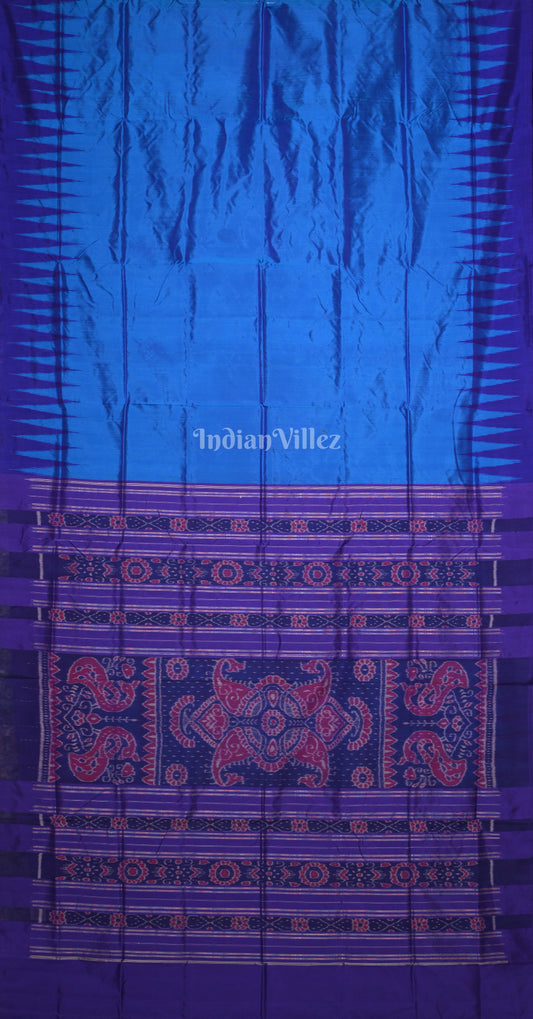 Blue Odisha Ikat Bomkai Sambalpuri Silk Saree with Floral Pallu