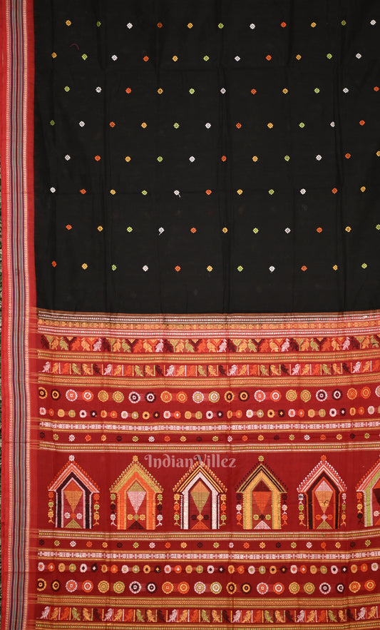 Black Red Dolabedi Sambalpuri Ikat Cotton Saree
