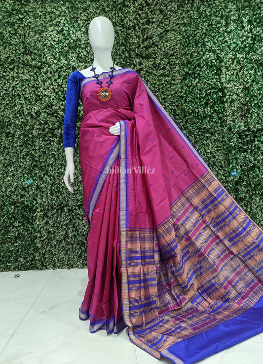 Dark Pink Sachipar Sambalpuri Handloom Tussar Silk Saree
