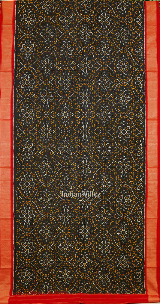 Black Red Floral Motif Pochampally Ikat Handloom Silk Saree