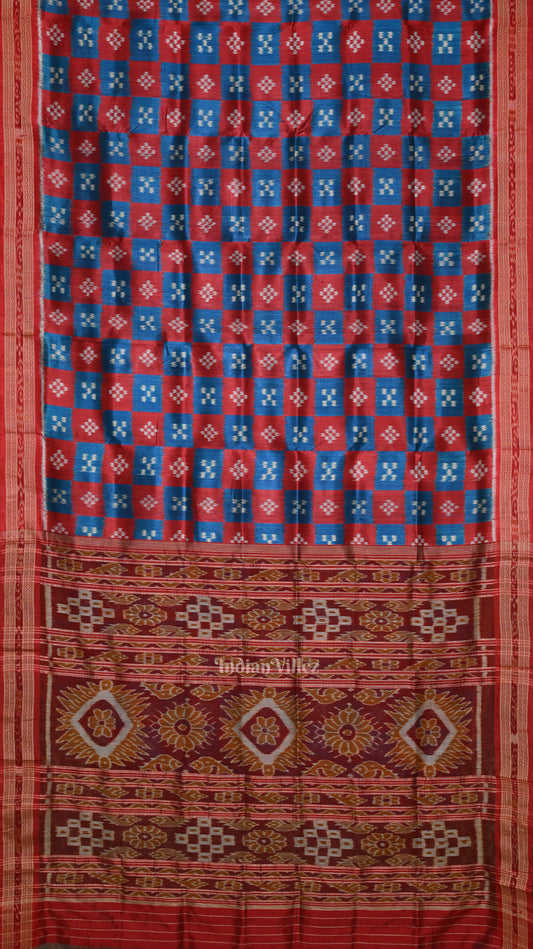 Red Blue Body Pasapali Odisha Ikat Khandua Silk Saree