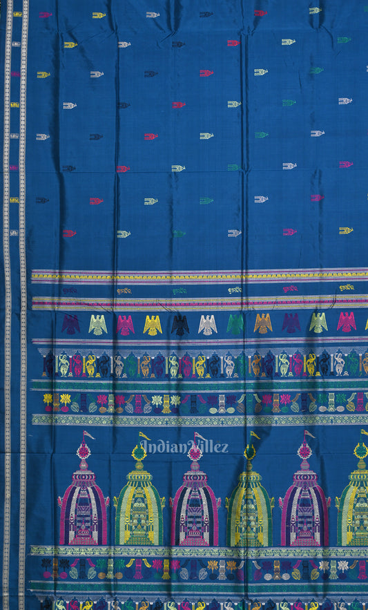 Blue Shree Mandir Theme Sambalpuri Ikat Silk Saree