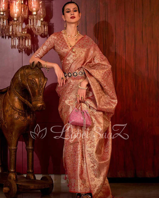 Red Floral Zari Tissue Kanjivaram Silk Saree