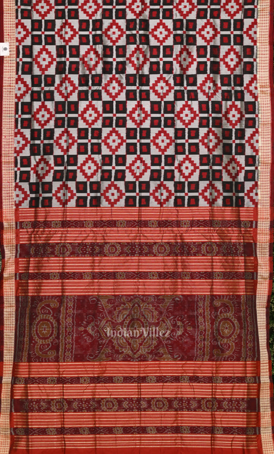 White Red Pasapali Odisha Ikat Sambalpuri Silk Saree