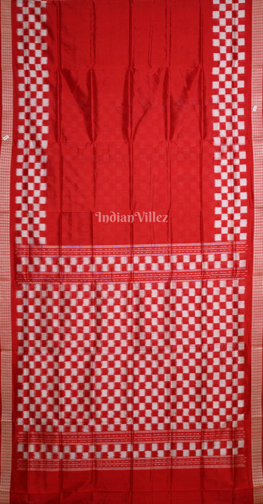 Red Whie Pasapali Scot Odisha Ikat Sambalpuri Silk Saree