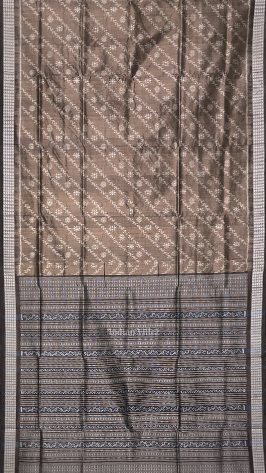Greige Gray Odisha Handloom Natural Dyed Sambalpuri Silk Saree