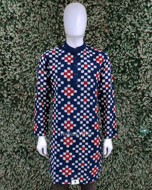 Blue Pasapali Odisha Ikat Cotton Kurta for Men