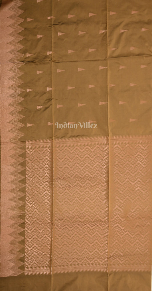 Olive Green Brown South Tussar Silk Saree