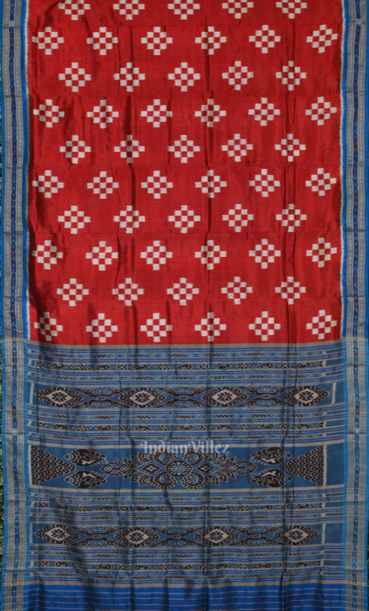 Red Blue Pasapali Odisha Ikat Khandua Silk Saree