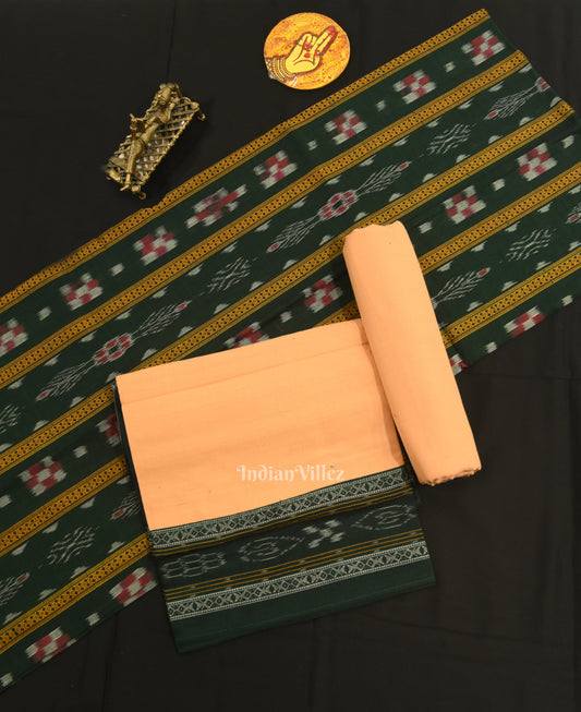 Green Cream Odisha Ikat Sambalpuri Dress Material & Dupatta
