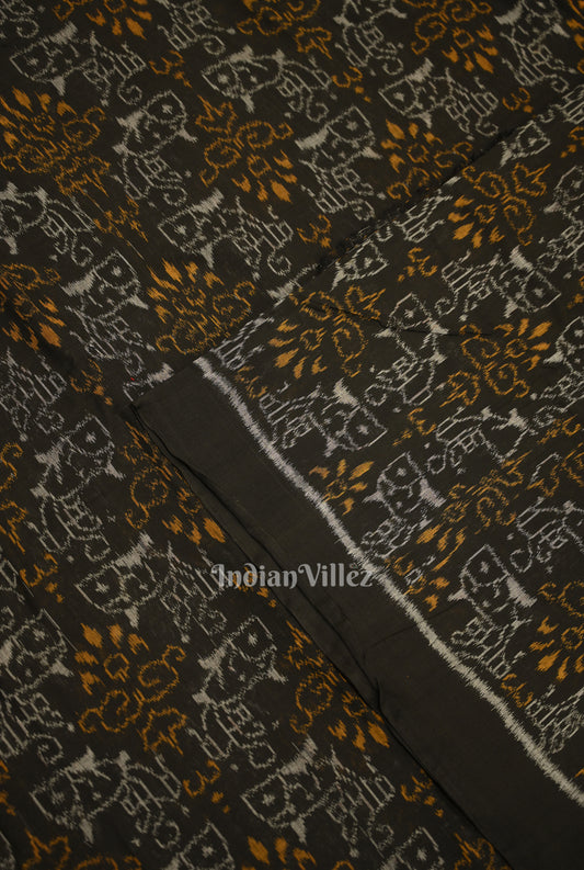 Black Tribal Theme Sambalpuri Ikat Cotton Fabric