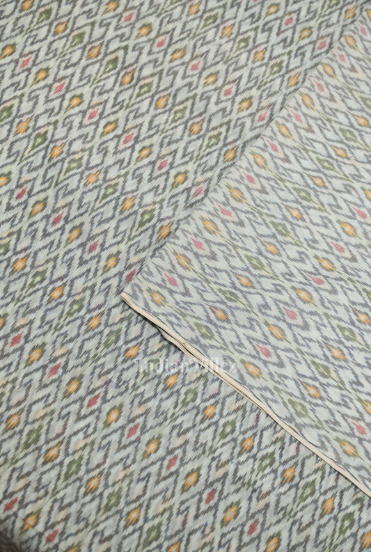 Off White Pochampally Ikat Silk & Cotton (Sico) Fabric