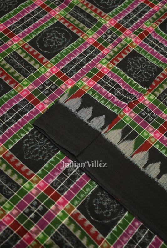 Black with Multi Color Utkalaxmi Sambalpuri Ikat Cotton Fabric