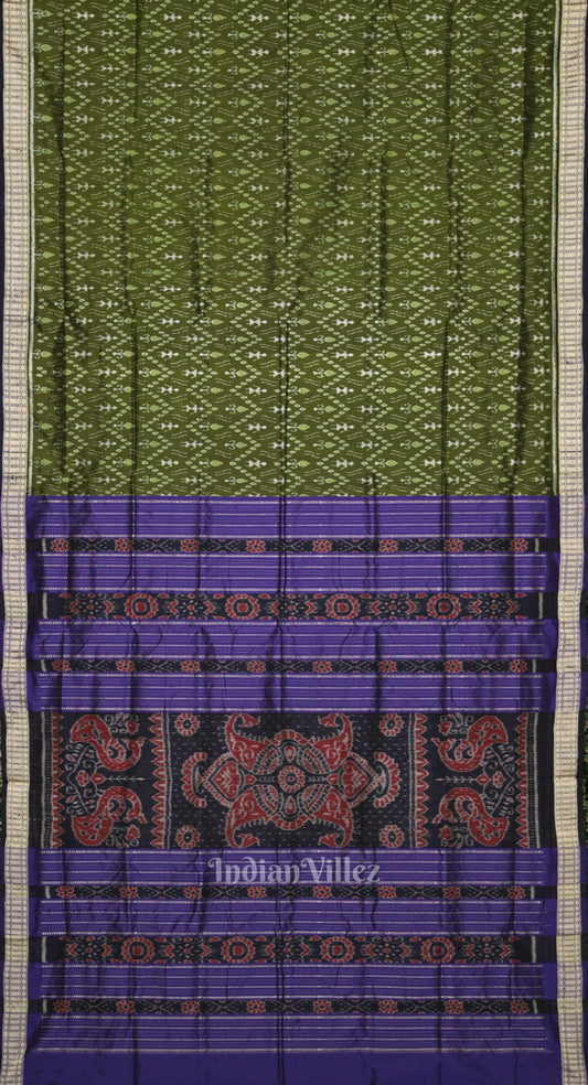 Mehendi Green Blue Tribal Theme Odisha Ikat Sambalpuri Silk Saree