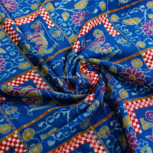 Blue Floral Motif Sambalpuri Ikat Cotton Fabric