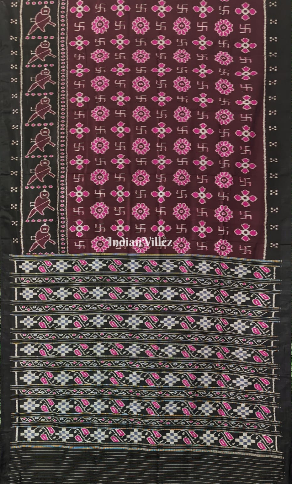 Wine Color Swastika & Flower Border Paspali Contemporary Silk Saree