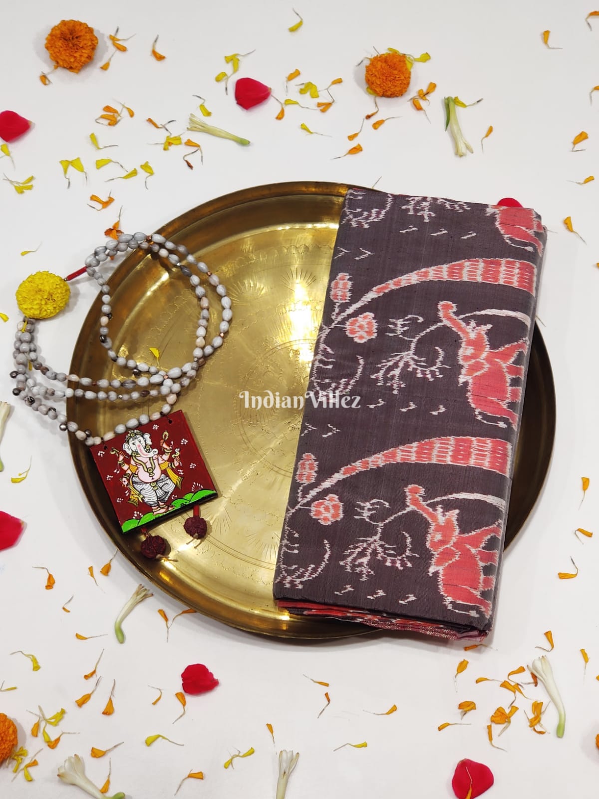 Peach Multicoloured Sambalpuri Ikat Silk Pastel Saree
