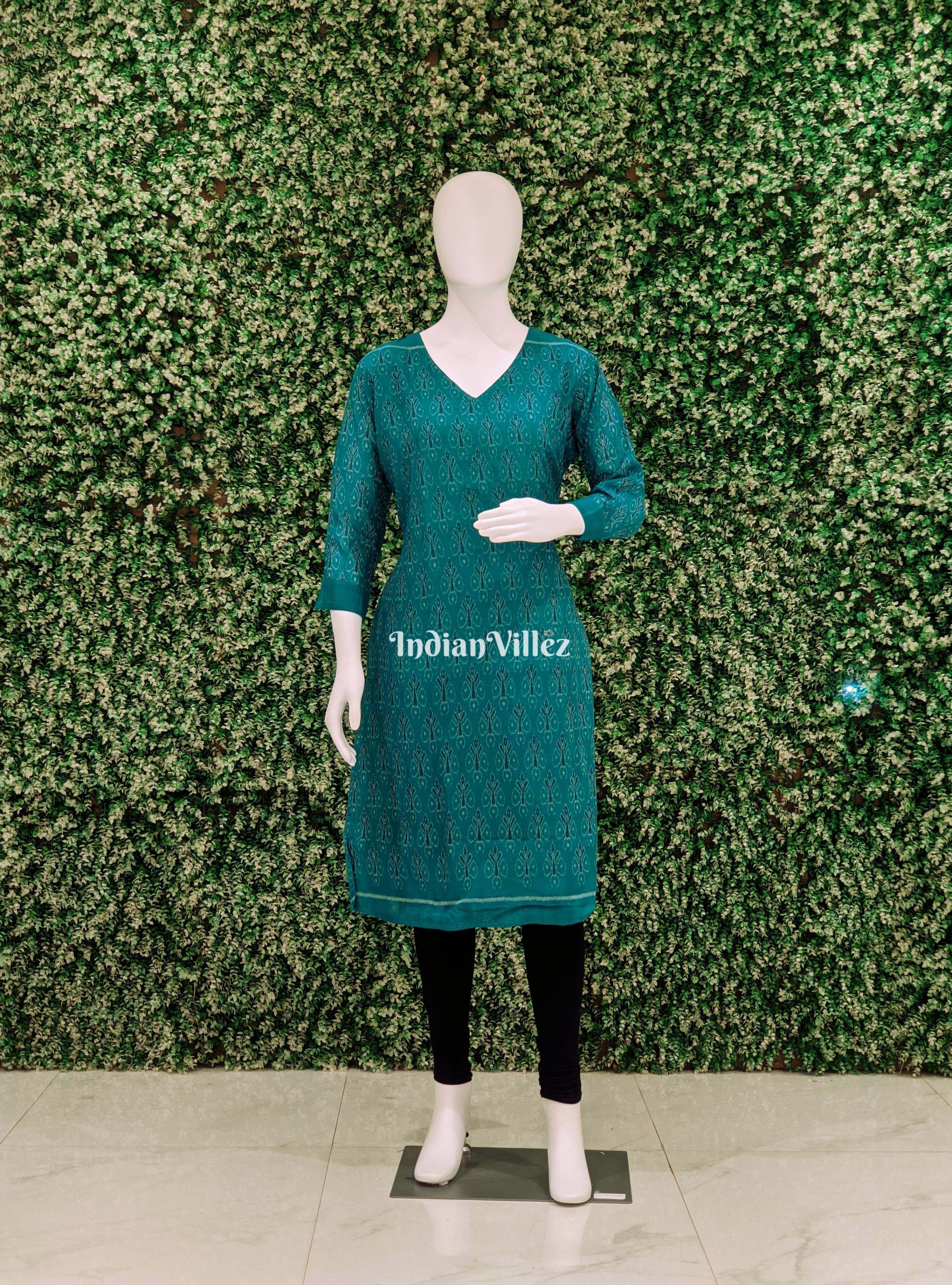 Teal Green Odisha Ikat Designer Cotton Kurti