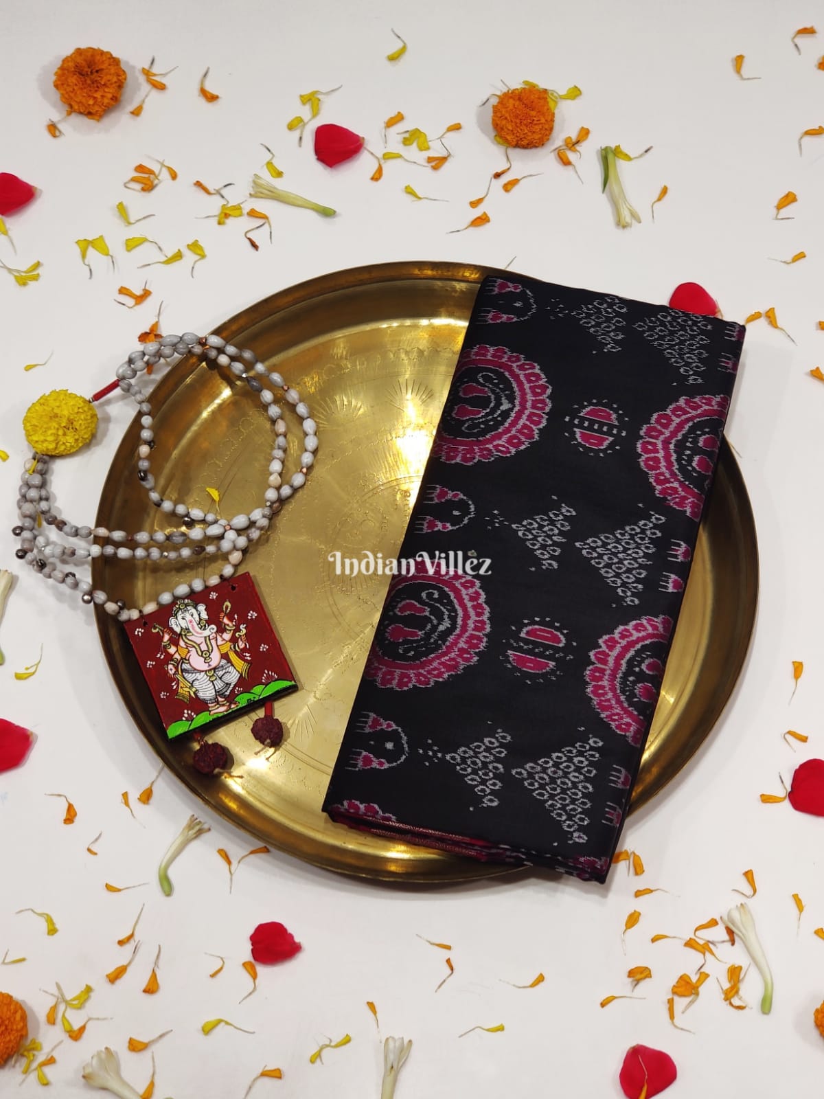 Black Rani Odisha Ikat Pure Sambalpuri Silk Saree