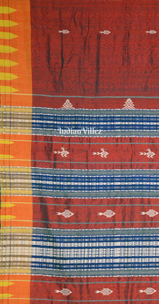 Maroon Orange Odisha Handloom Natural Dye Kotpad Tussar Saree