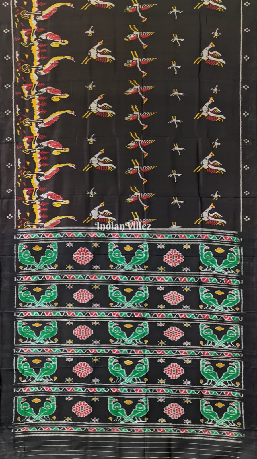 Black Parrot and Flamingo Contemporary Silk Saree