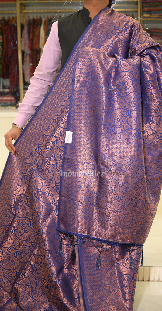 Blue Paisley Design Kanjivaram Silk Saree with Brocade Work