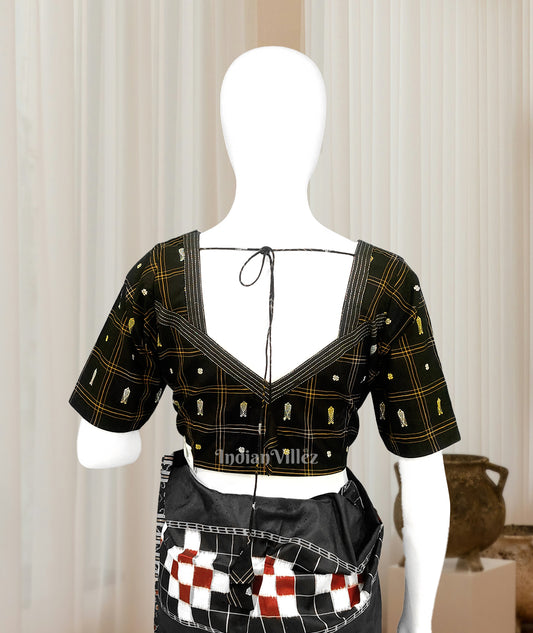 Black Fish Motif Odisha Ikat Sambalpuri Cotton Blouse