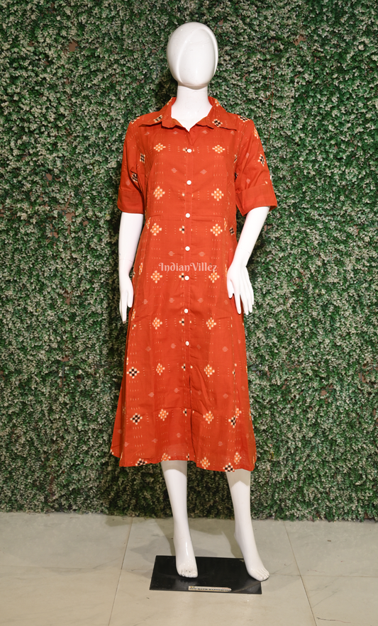 Orange Pasapali Odisha Ikat Designer Office Wear Dress