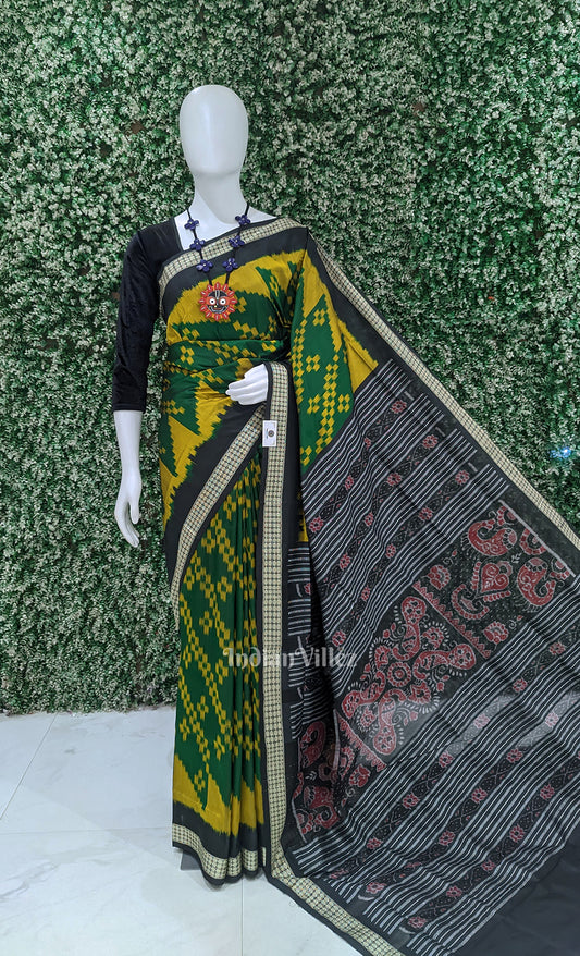 Green Yellow Body Pasapali Odisha Ikat Sambalpuri Silk Saree