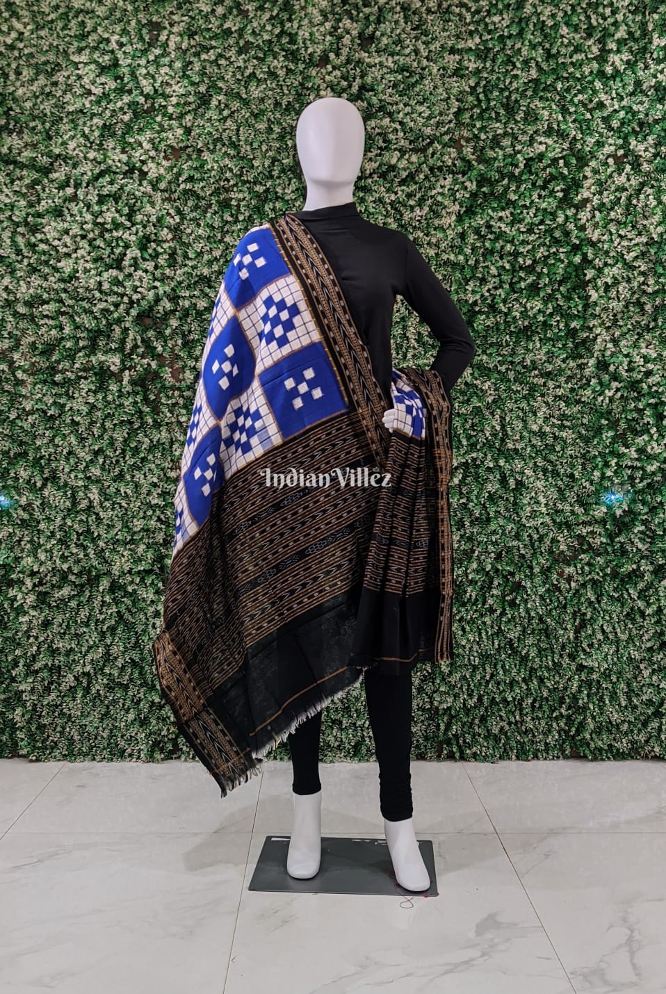 Blue Pasapali Theme Sambalpuri Cotton Dupatta